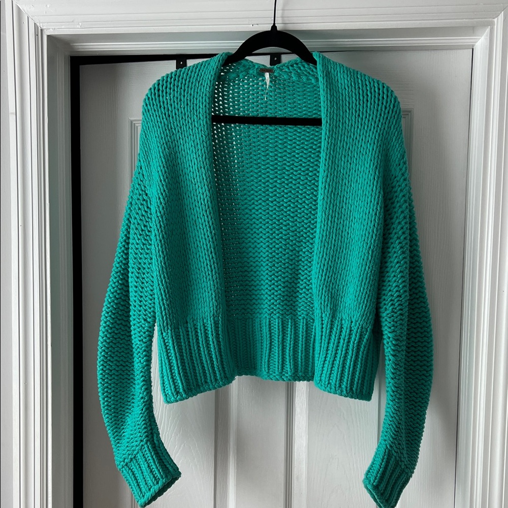 Teal Free People Open-Front Women's Sweater